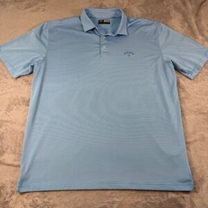 Callaway Polo Shirt Mens Size XL Blue Striped Opti Dri Fit Golf Short Sleeve